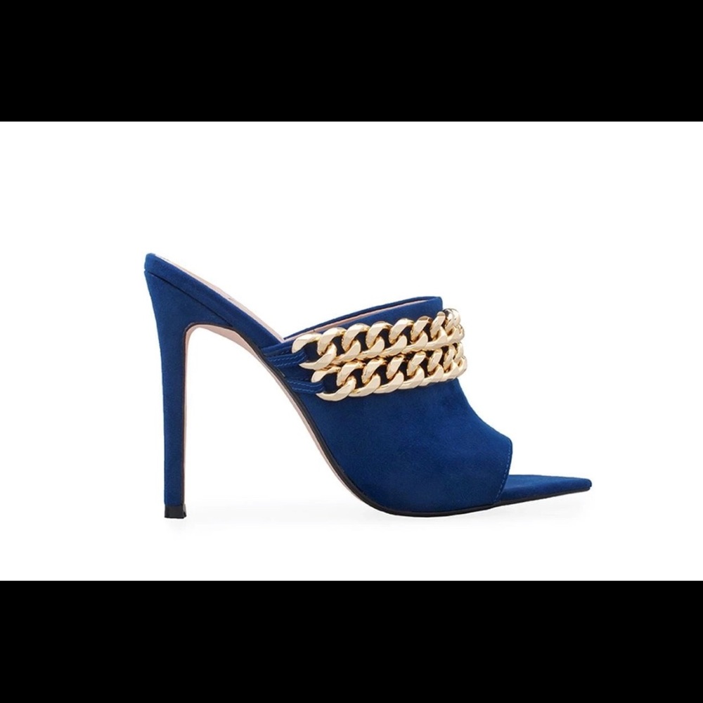 Royal Blue Heels with Gold Chain